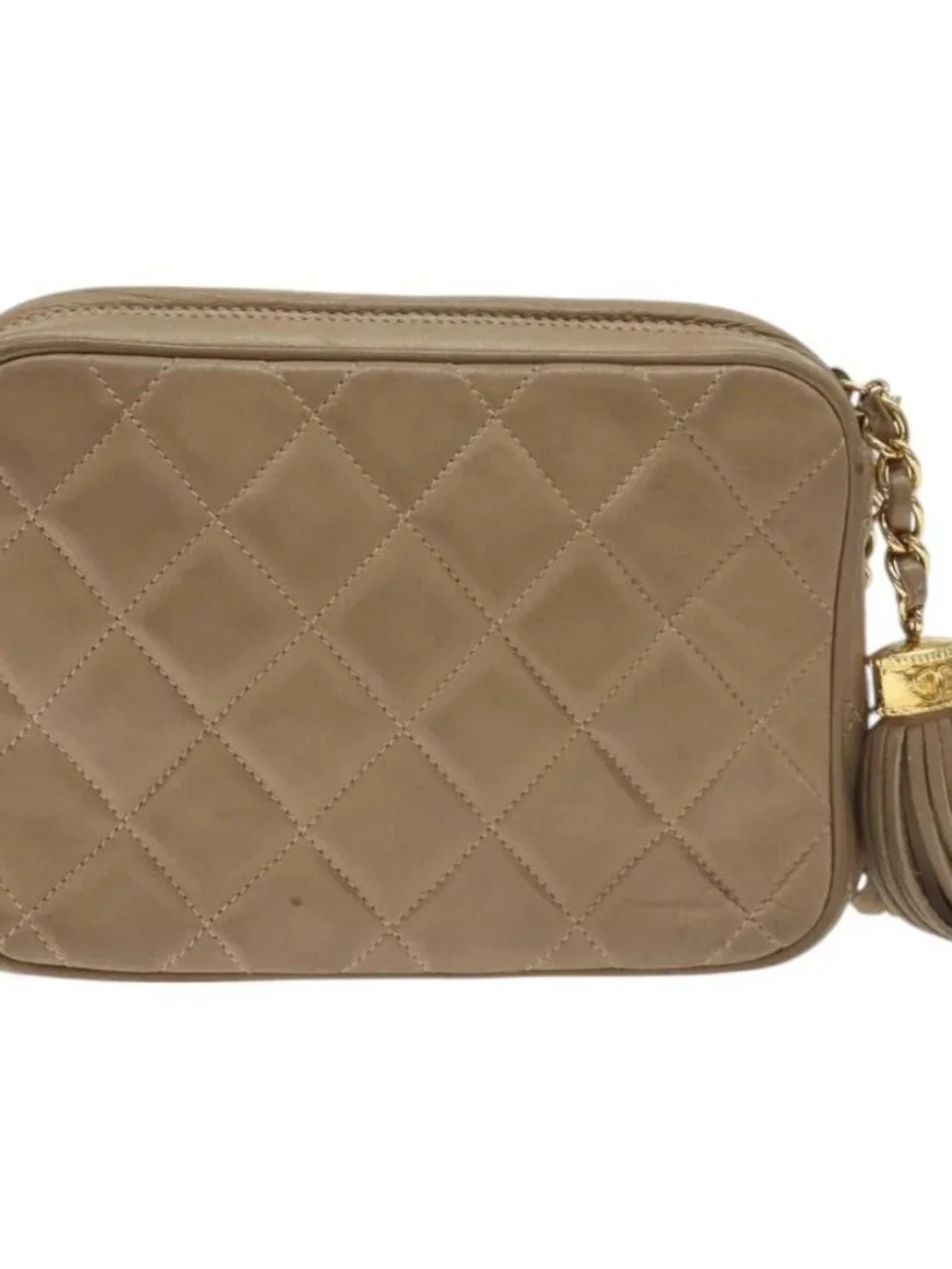 CHANEL Matelasse Chain Shoulder Bag Lamb Skin Beige Gold CC Auth 127575